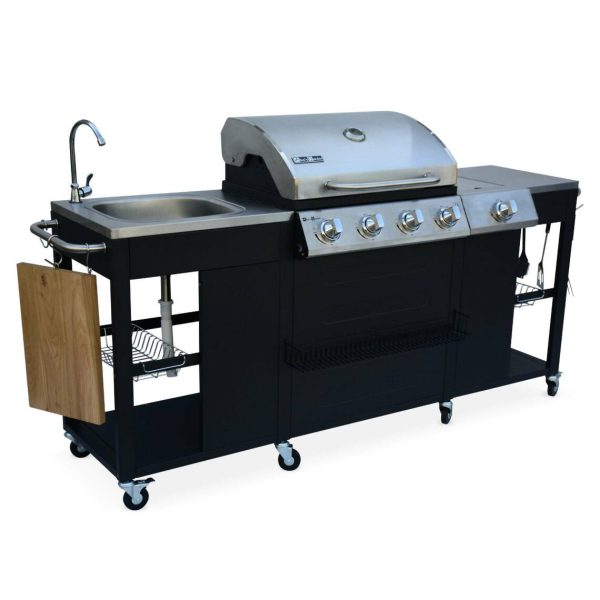 Barbecue au gaz D'Artagnan cuisine extérieure 5 brûleurs évier planche thermomètre ustensiles