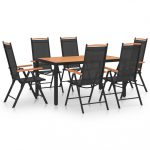 Ensemble de salle à manger de jardin 7 pcs Aluminium Noir