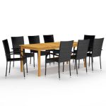 Ensemble de salle à manger de jardin 9 pcs Noir – Image 2