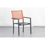 Ensemble Table de jardin extensible aluminium 135/270cm + 10 Fauteuils empilables corde Anthracite et orange-YERAZ – Image 5