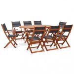 Mobilier à dîner de jardin 9 pcs Bois d'eucalyptus et textilène