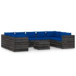 Salon de jardin 10 pcs avec coussins Bois imprégné de gris – Image 2