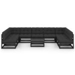 Salon de jardin 10 pcs avec coussins Noir Bois de pin massif – Image 3