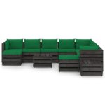 Salon de jardin 12 pcs avec coussins Bois imprégné de gris – Image 3