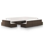 Salon de jardin 12 pcs avec coussins Marron Résine tressée – Image 2