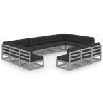 Salon de jardin 13 pcs avec coussins Gris Bois de pin massif – Image 2