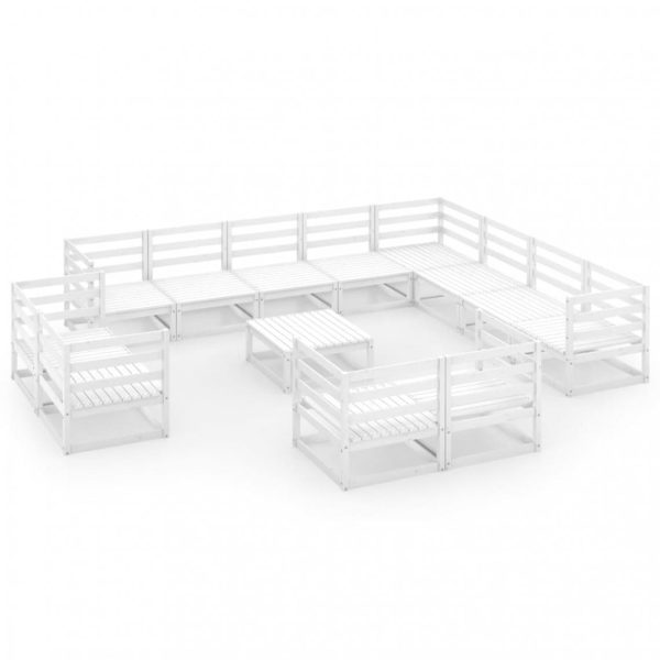 Salon de jardin 13 pcs Blanc Bois de pin massif
