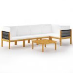 Salon de jardin 6 pcs avec coussins Crème Bois d'acacia solide