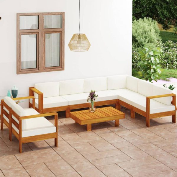Salon de jardin 8 pcs avec coussins blanc crème Bois d'acacia