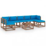 Salon de jardin 8 pcs avec coussins bleu clair
