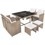 Salon de jardin encastrable avec coussins 9 pcs Rotin Beige – Image 3