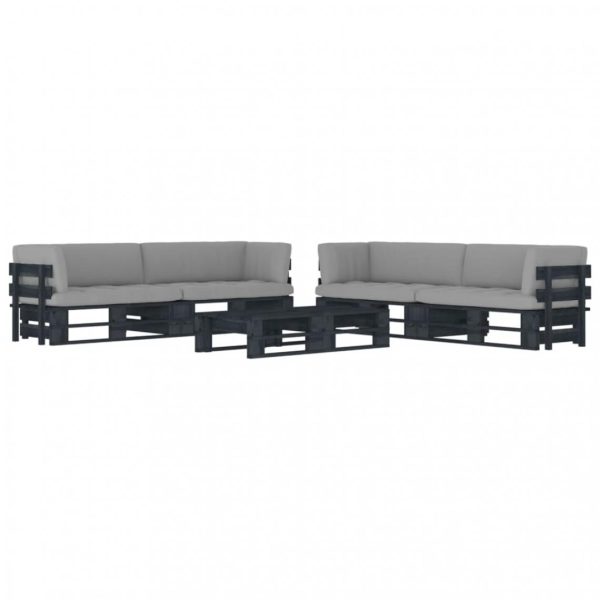 Salon de jardin palette 6 pcs et coussins Pin imprégné de noir