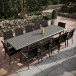 Table de jardin extensible aluminium 220/320cm + 12 fauteuils empilables textilène Gris Anthracite