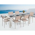 Table de jardin en plateau granit gris poli 180 cm et 6 chaises beiges GROSSETO – Image 3
