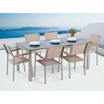 Ensemble de jardin table en verre noire et 6 chaises beiges – Image 3